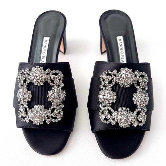 MANOLO BLAHNIK | Martanew Black Satin Jewel Buckle Mules EU 36 US 6 - Picture 4 of 13